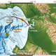 Researchers employed 20 kilometers (pink) of a 51-kilometer undersea fiber optic cable, normally used to communicate with an off-shore science node (MARS, Monterey Accelerated Research System), as a seismic array to study the fault zones under Monterey Bay. During the four-day test, the scientists detected a magnitude 3.5 earthquake 45 kilometers away in Gilroy, and mapped previously uncharted fault zones (yellow circle).